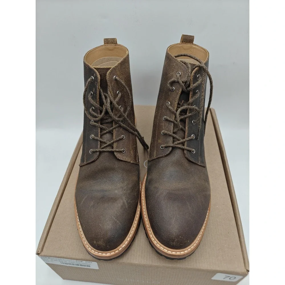 Nisolo Martin All-Weather Boots Mens Size 11‎ Brown Leather Waxed Combat
